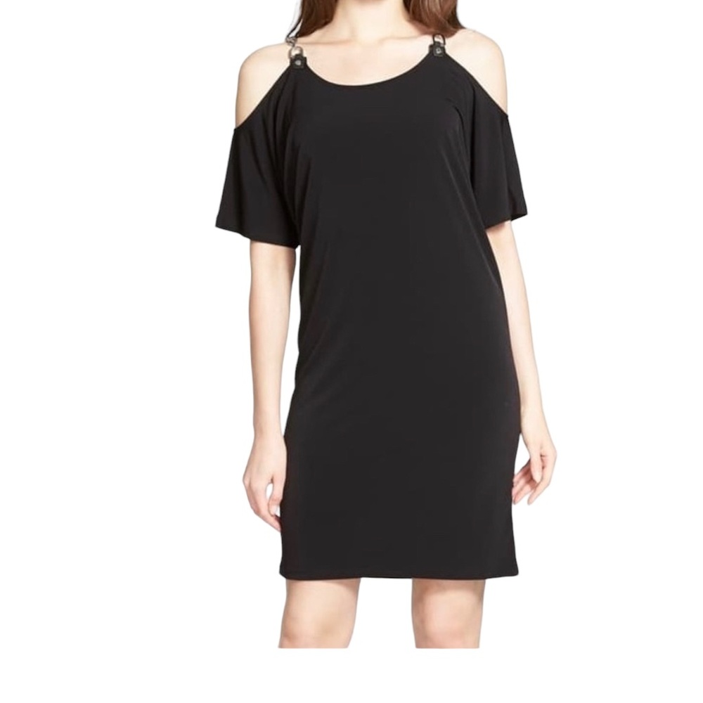 Michael Kors Chain Straps Cold Shoulder Shirt Dress Black Size Petite Small midi